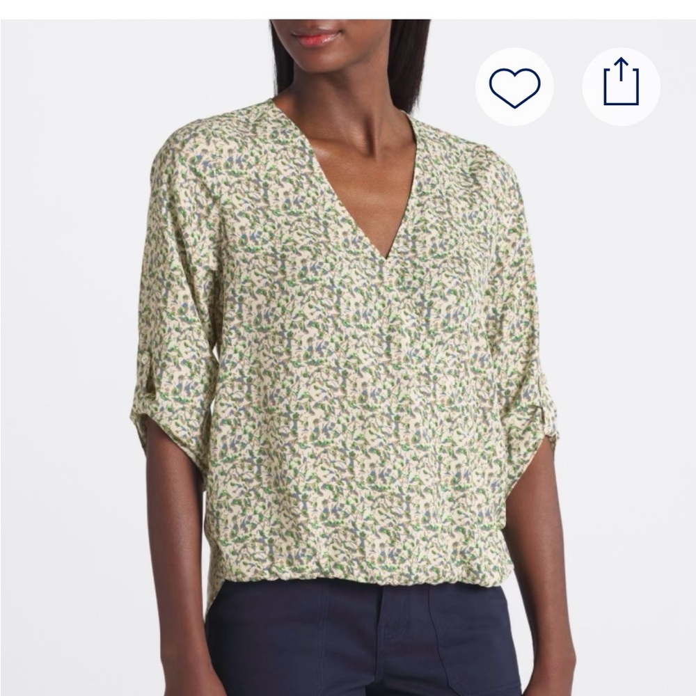 Beacon Green and Cream V-Neck Floral Blouse
